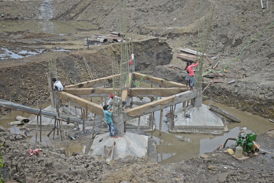 Concrete foundation and footings under construction